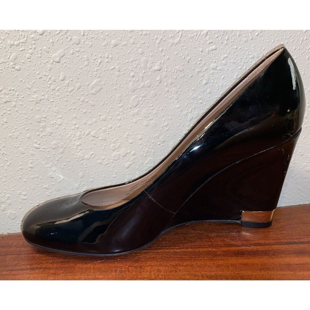 Tory Burch Womens Round Toe Wedge Shoe Black Patent Leather Size 9 - Picture 3 of 13